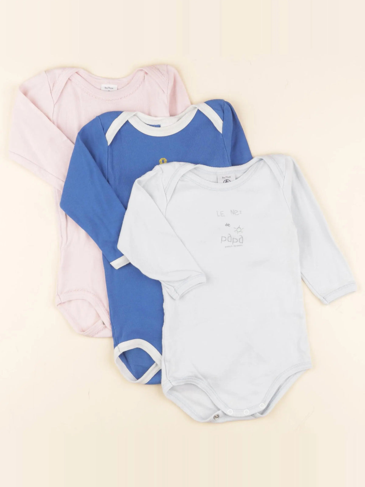 Petit Bateau - lot de 3 bodies en coton bleu, rose - 9 mois