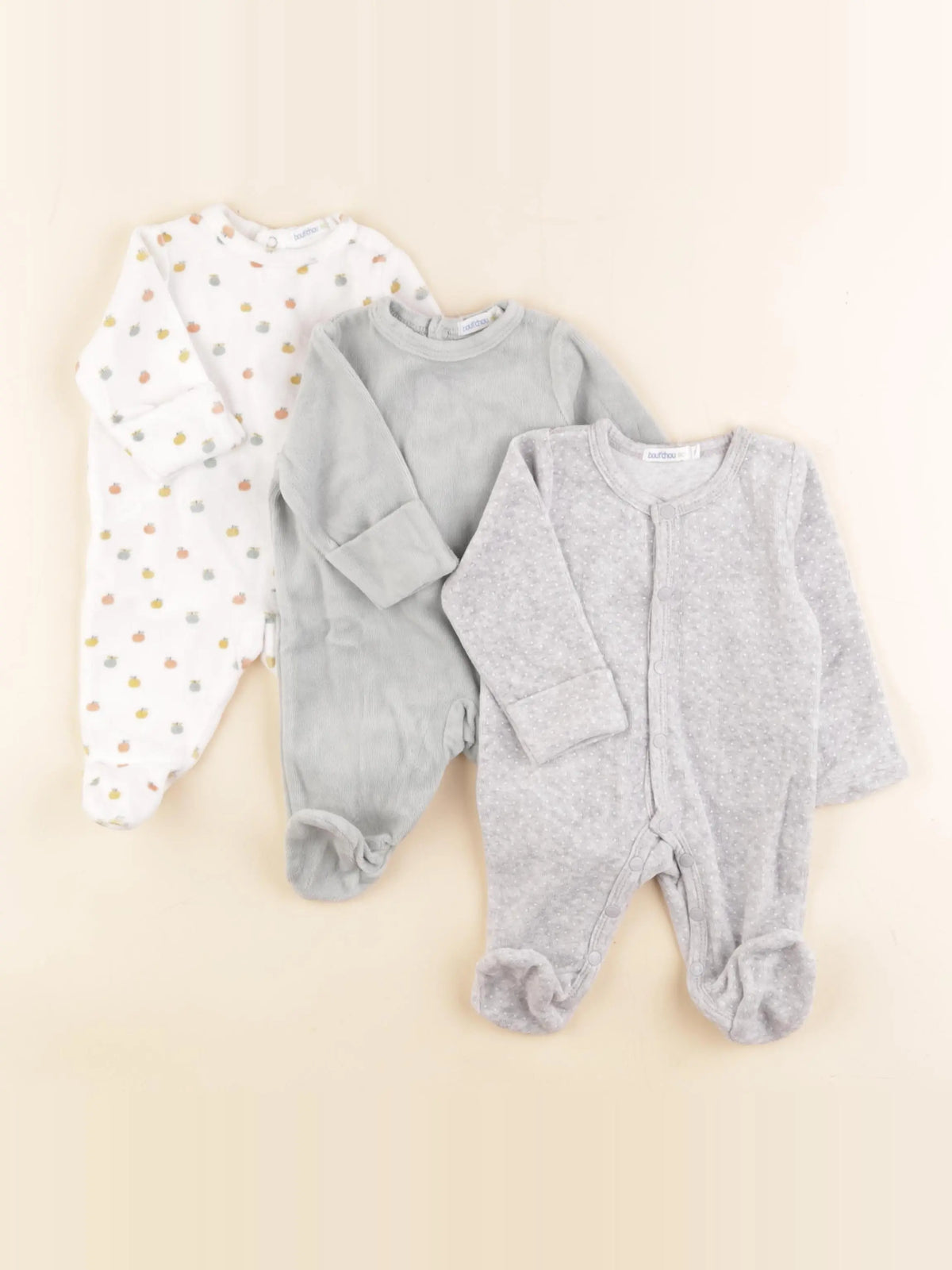 Boutchou - lot de 3 pyjamas velours multicolore - 0 mois