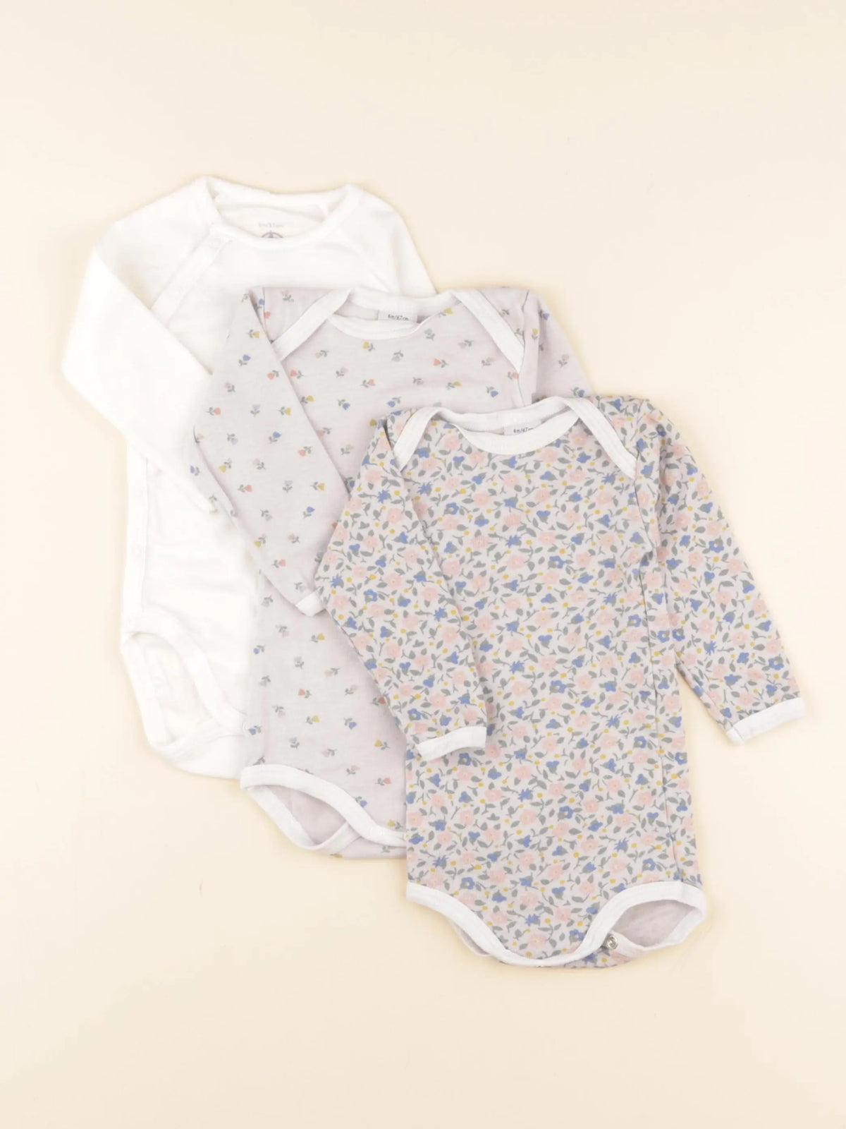 Petit Bateau - lot de 3 bodies en coton blanc, rose - 6 mois