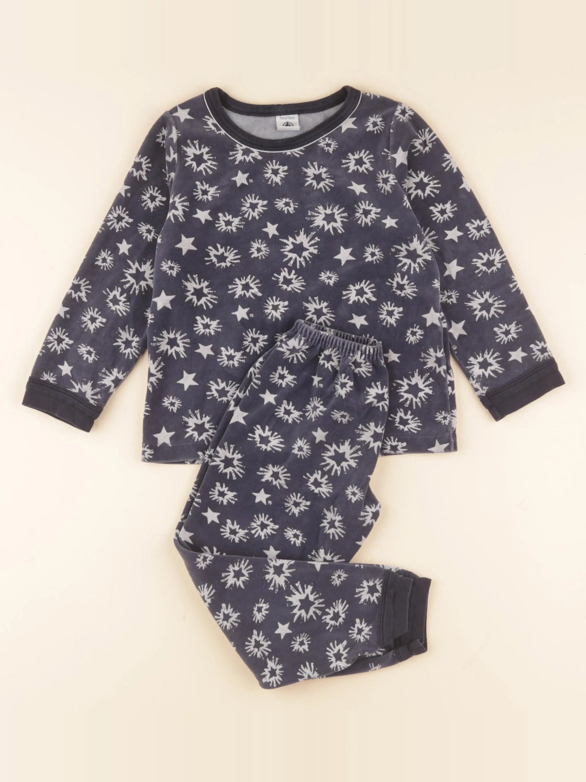 Petit Bateau - pyjama velours bleu, blanc - 5 ans
