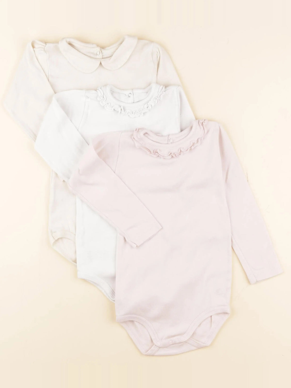 Petit Bateau - lot de 3 bodies à col blanc, rose, beige - 24 mois