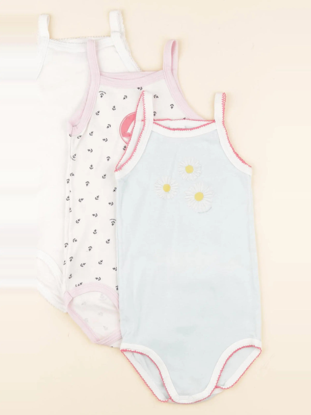 Petit Bateau - lot de 3 bodies en coton bleu, blanc - 36 mois