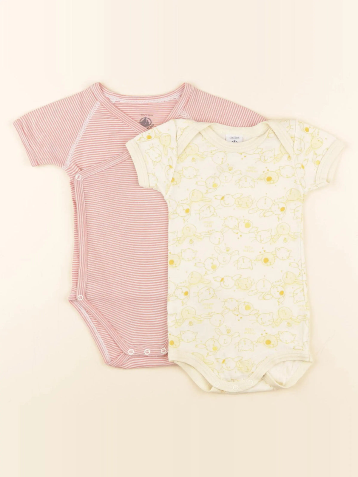 Petit Bateau - lot de 2 bodies en coton jaune, orange - 12 mois