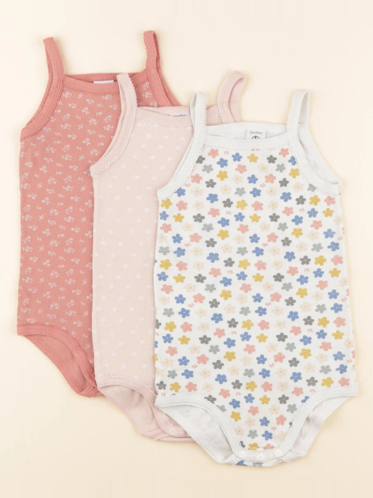 Petit Bateau - lot de 3 bodies en coton orange, rose, blanc - 36 mois