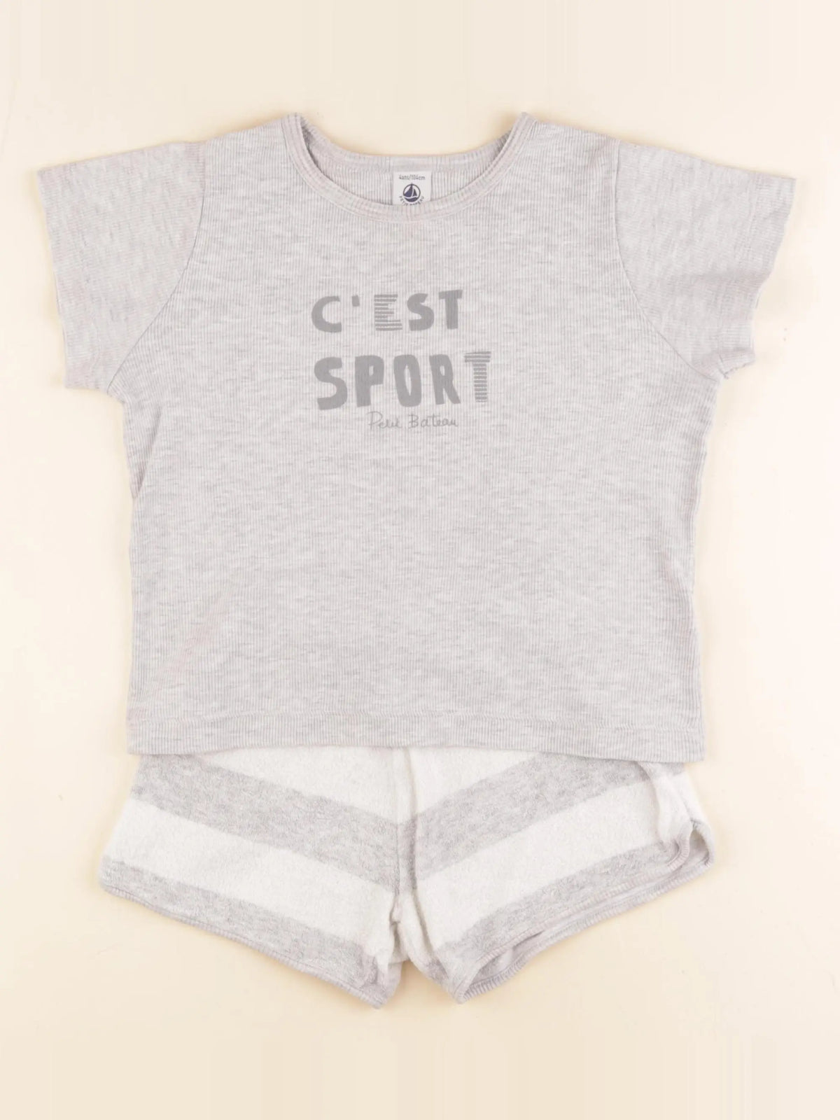 Petit Bateau - pyjama coton gris, blanc - 4 ans