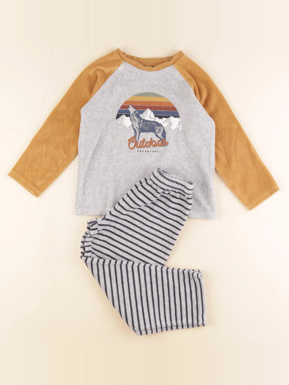 Vertbaudet - pyjama velours gris, jaune - 5 ans