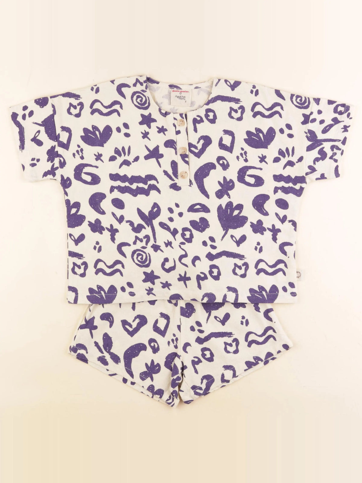 Gamin gamine - ensemble beige, violet - 2 ans