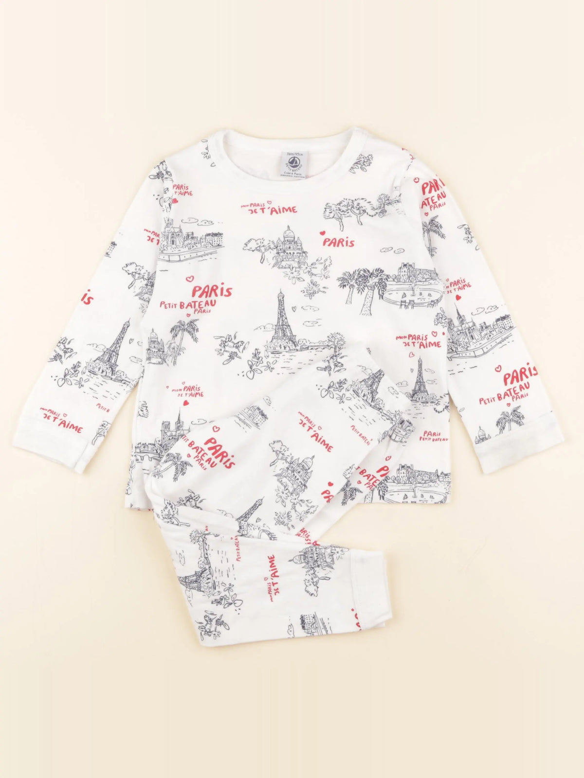 Petit Bateau - pyjama coton blanc, bleu - 3 ans