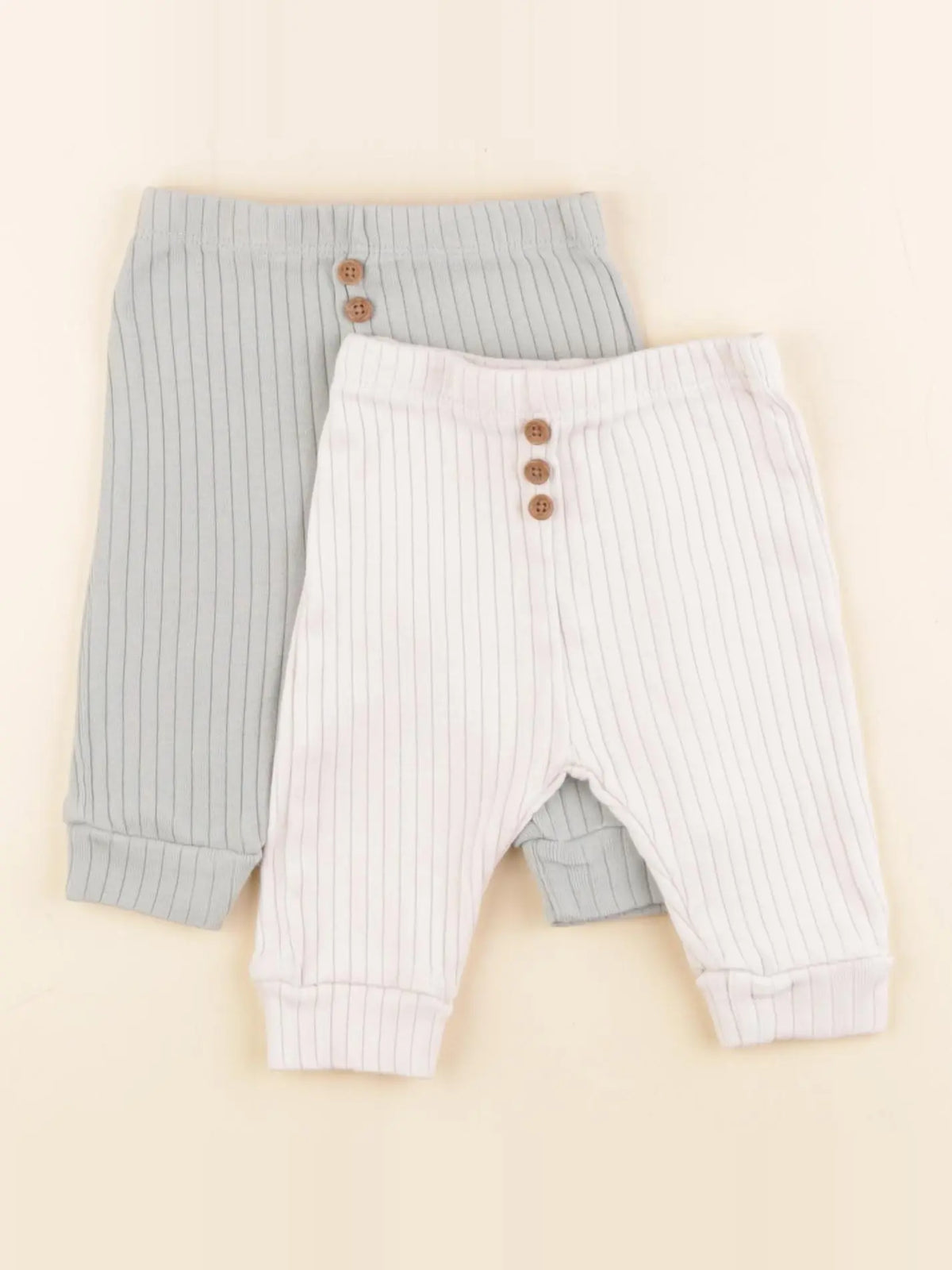 Boutchou - lot de 2 leggings beige, vert - 3 mois