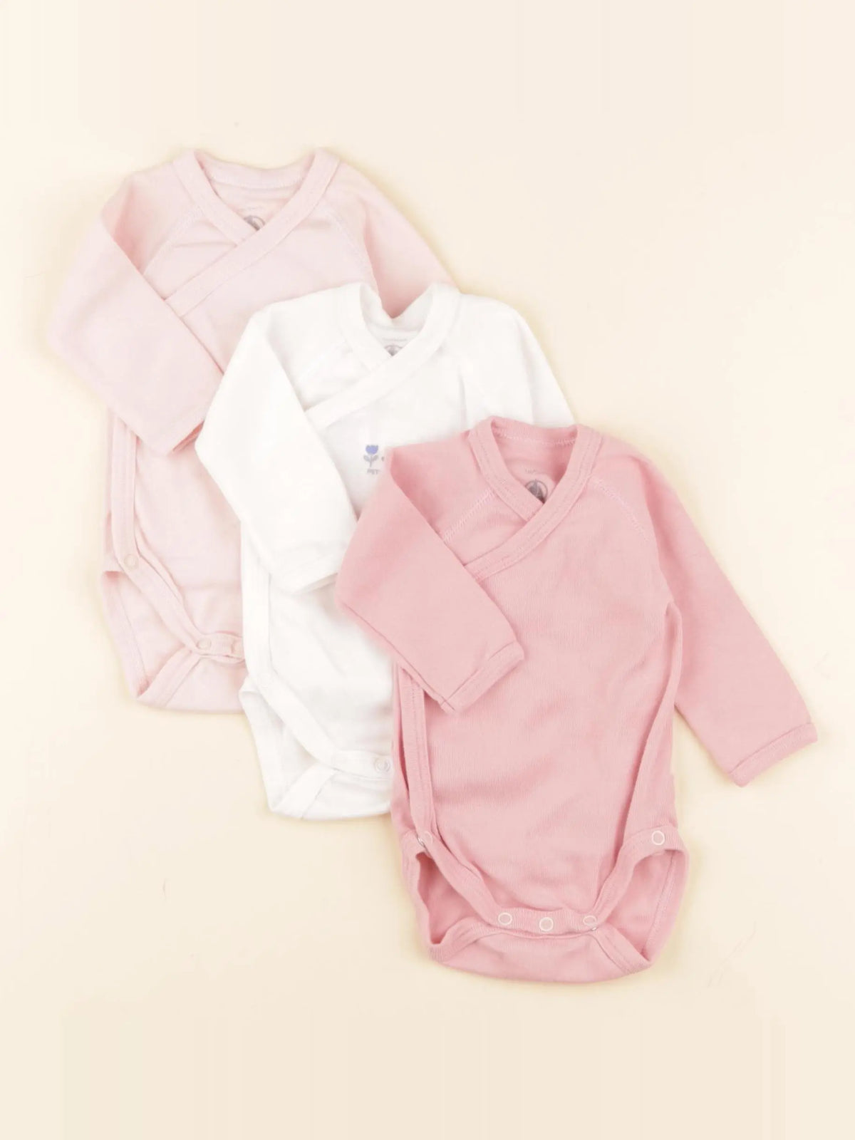 Petit Bateau - lot de 3 bodies en coton blanc, rose - 1 mois