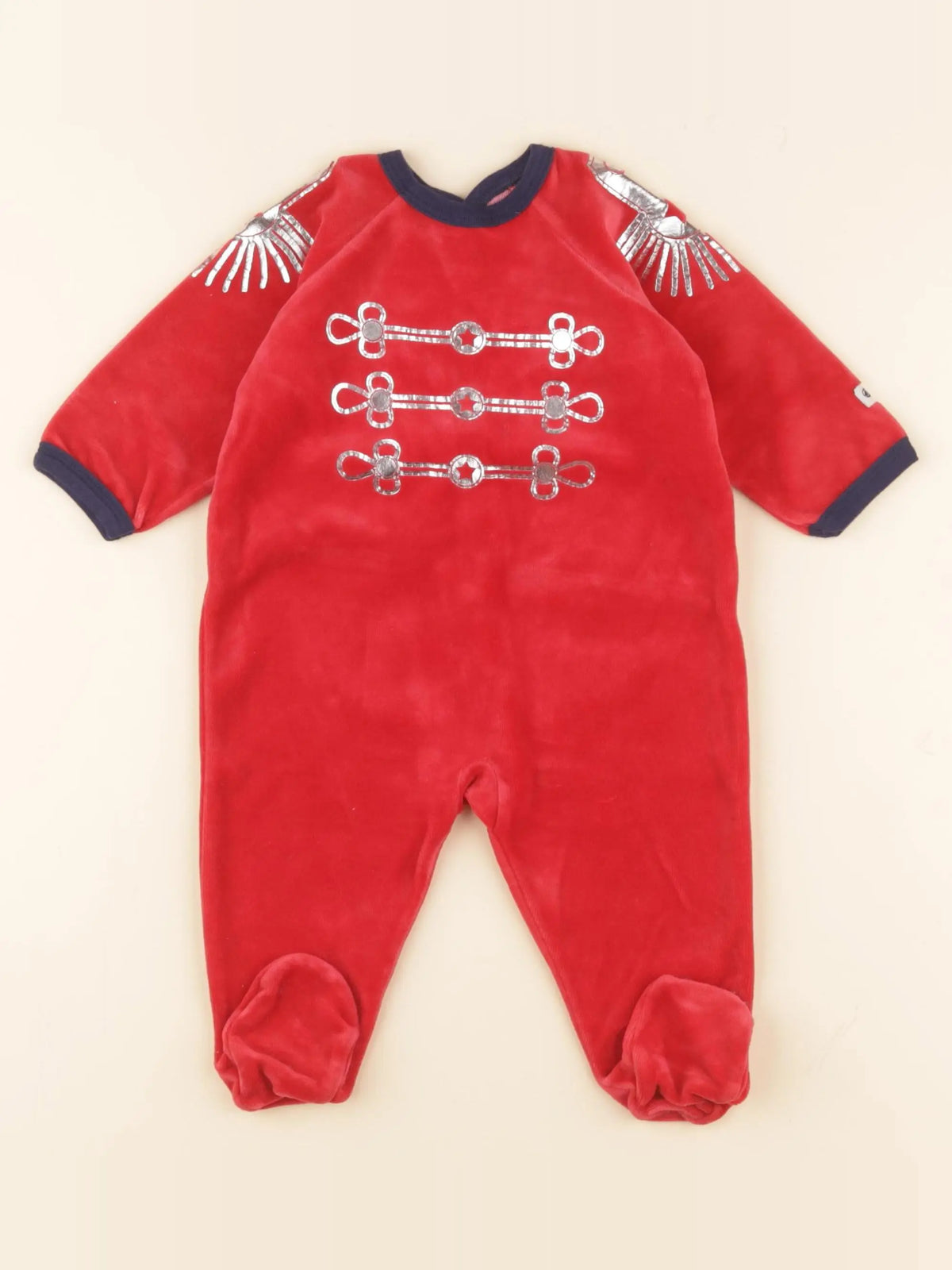 Petit Bateau - pyjama velours argent, rouge - 6 mois