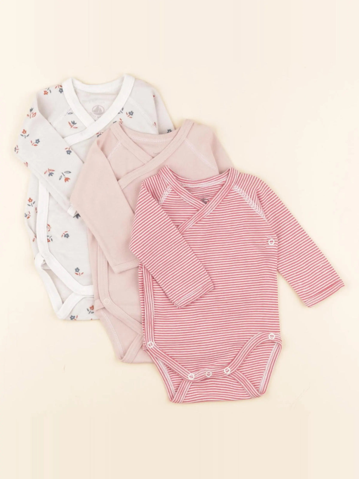 Petit Bateau - lot de 3 bodies en coton multicolore - 1 mois