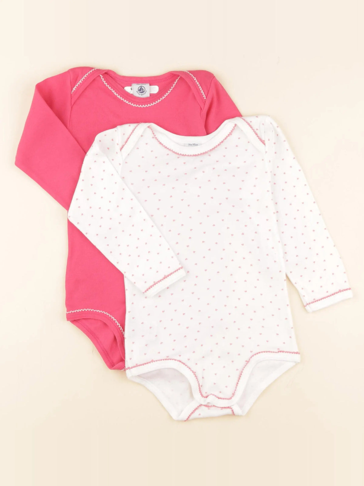 Petit Bateau - lot de 2 bodies en coton blanc, rose - 36 mois