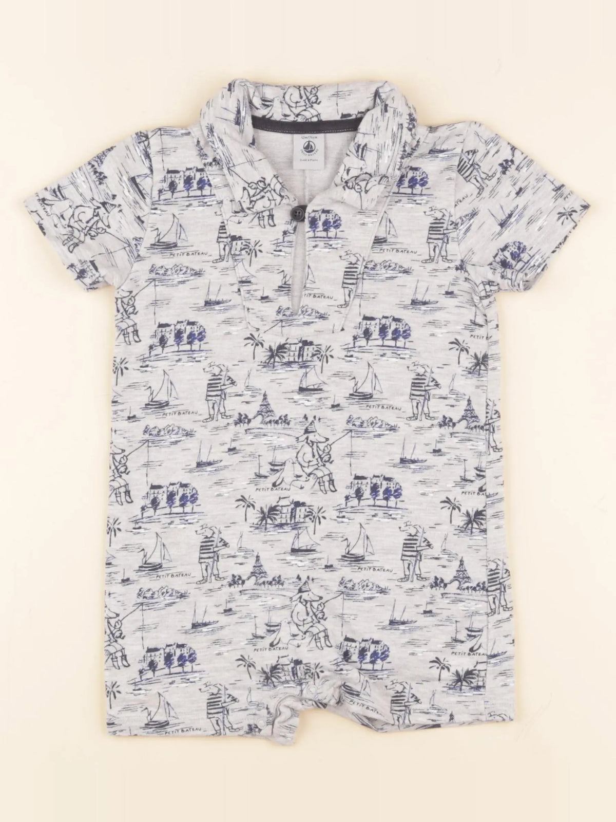 Petit Bateau - combinaison gris, bleu - 12 mois