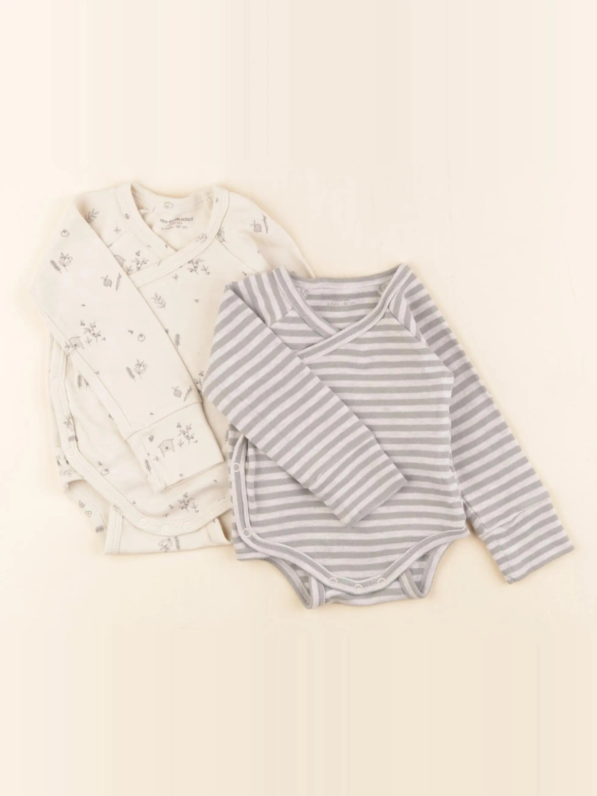 Vertbaudet - lot de 2 bodies en coton beige, vert - 3 mois