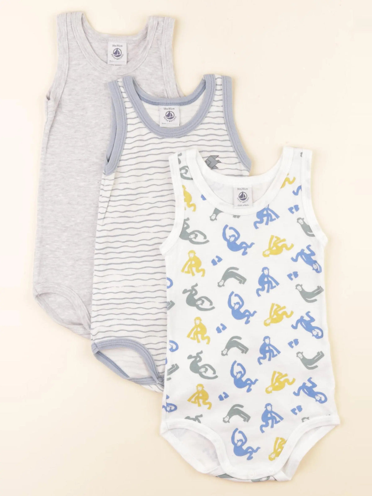 Petit Bateau - lot de 3 bodies en coton multicolore - 18 mois