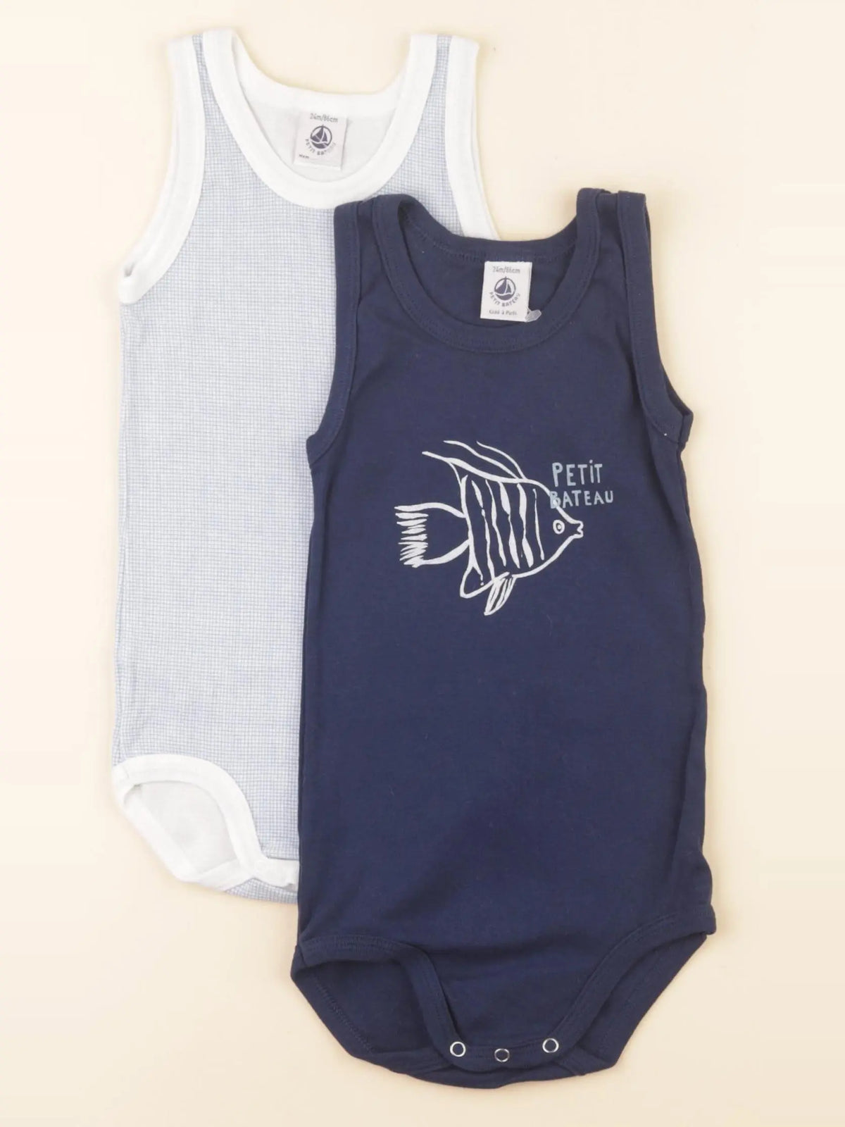 Petit Bateau - lot de 2 bodies en coton bleu, blanc - 24 mois