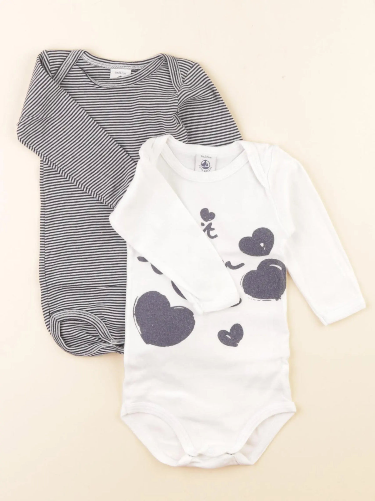 Petit Bateau - lot de 2 bodies en coton blanc, bleu - 6 mois