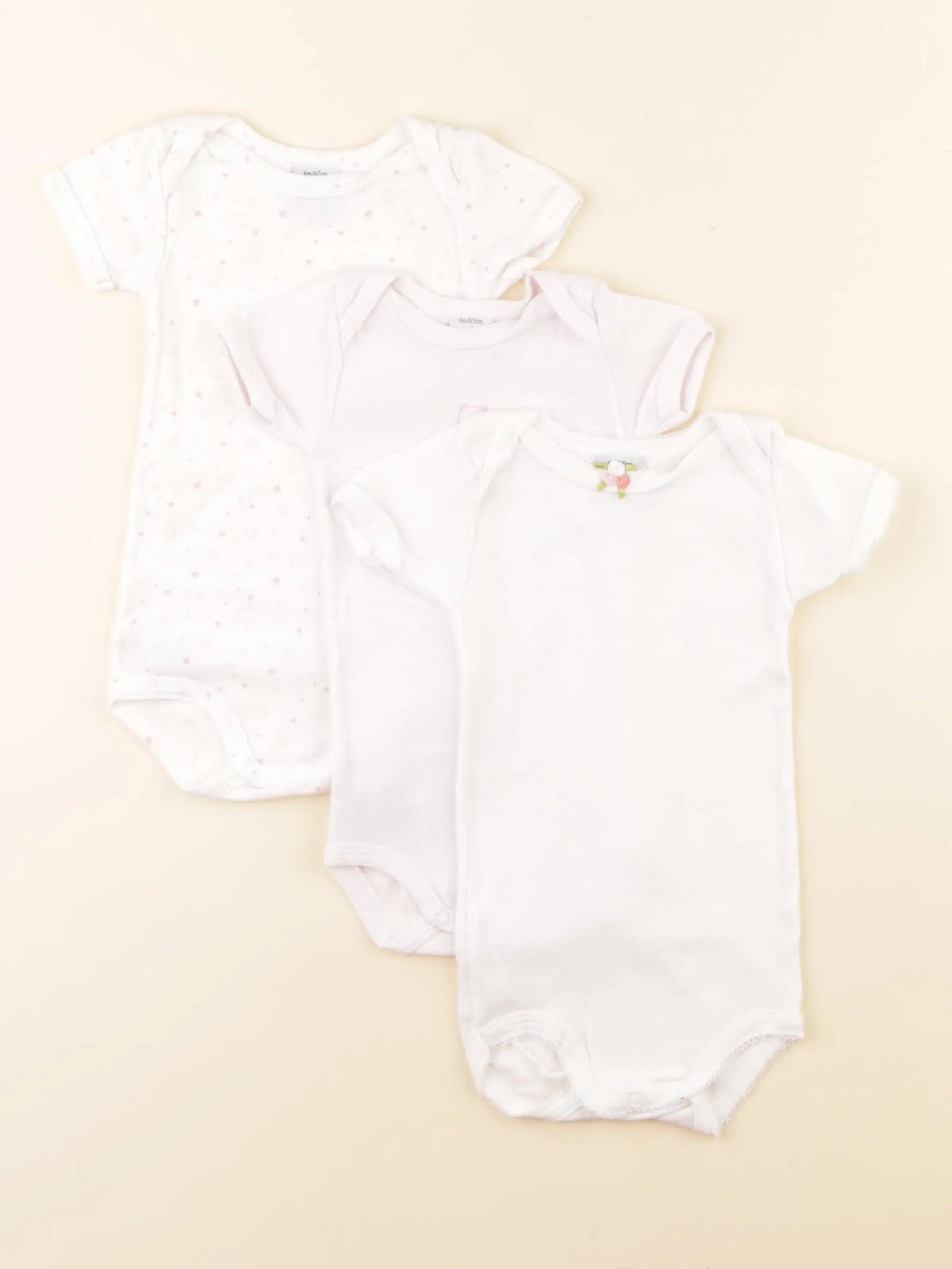 Petit Bateau - lot de 3 bodies en coton blanc, rose - 6 mois