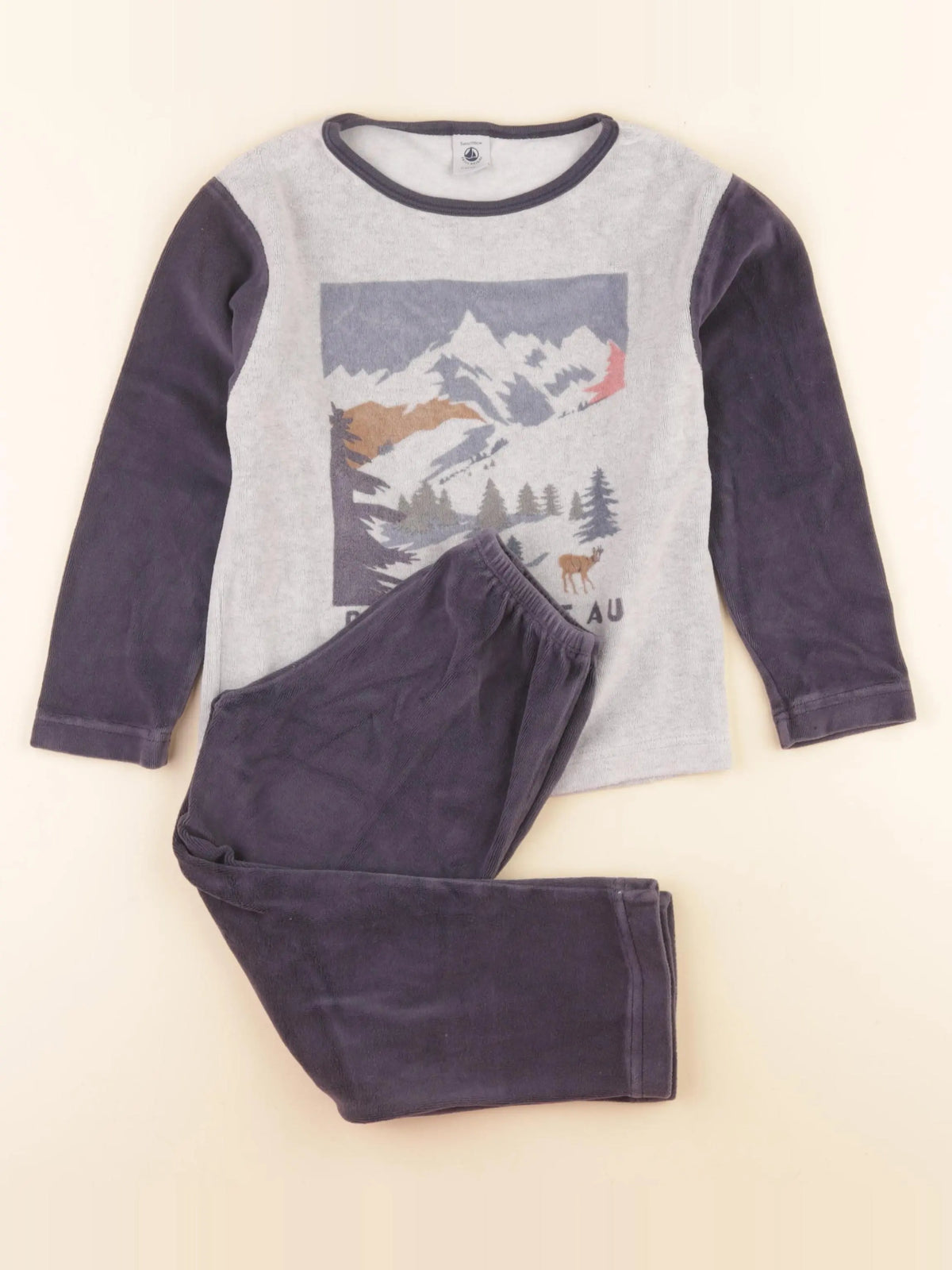 Petit Bateau - pyjama velours bleu, gris - 5 ans