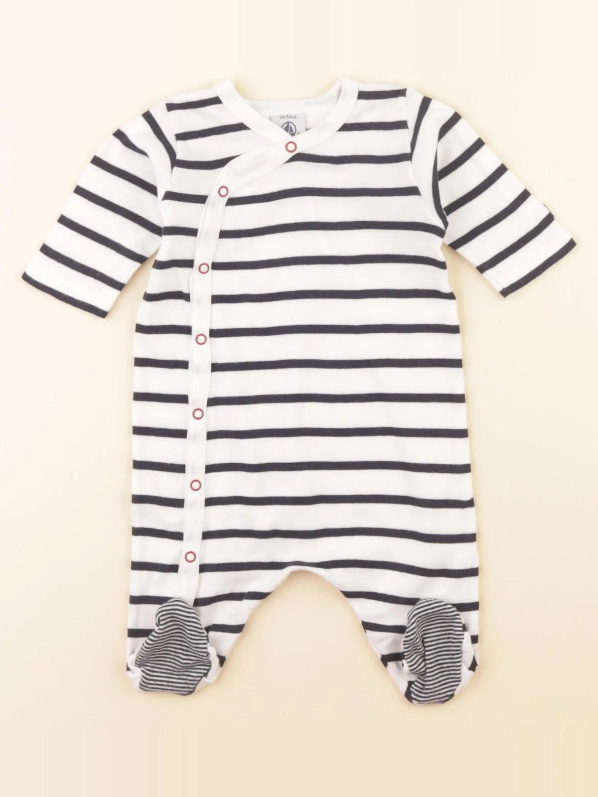 Petit Bateau - pyjama coton blanc, bleu - 1 mois