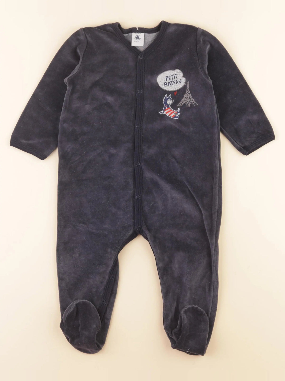 Petit Bateau - pyjama velours bleu - 18 mois