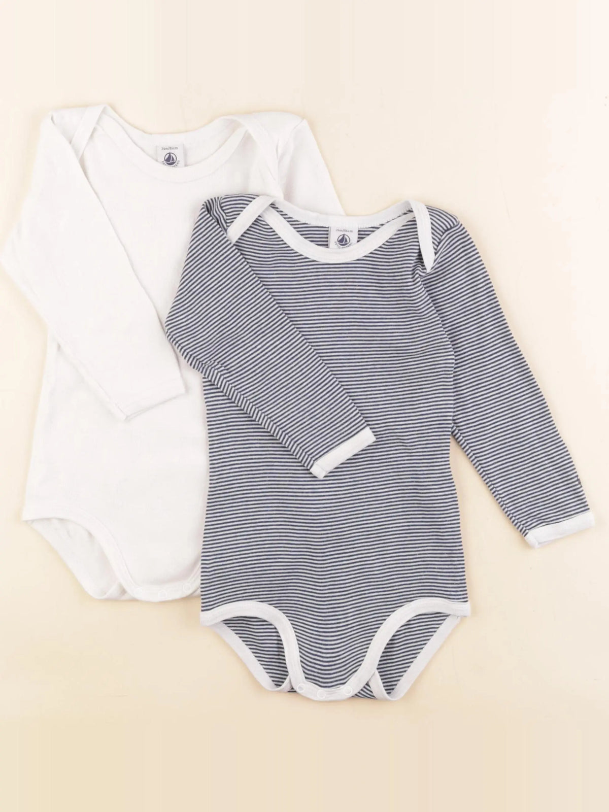 Petit Bateau - lot de 2 bodies en coton bleu, blanc - 24 mois