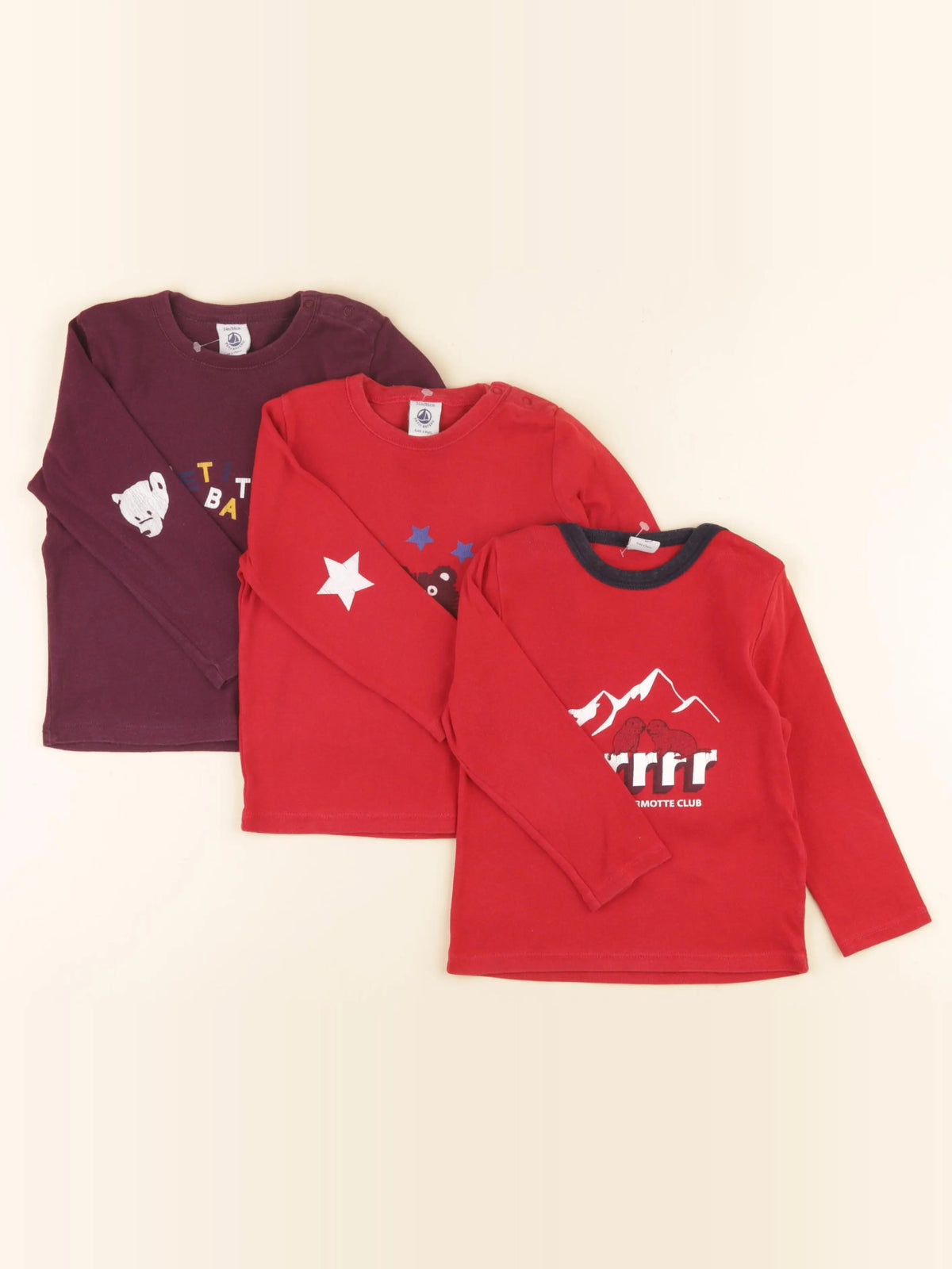 Petit Bateau - lot de 3 tee-shirts rouge - 2 ans