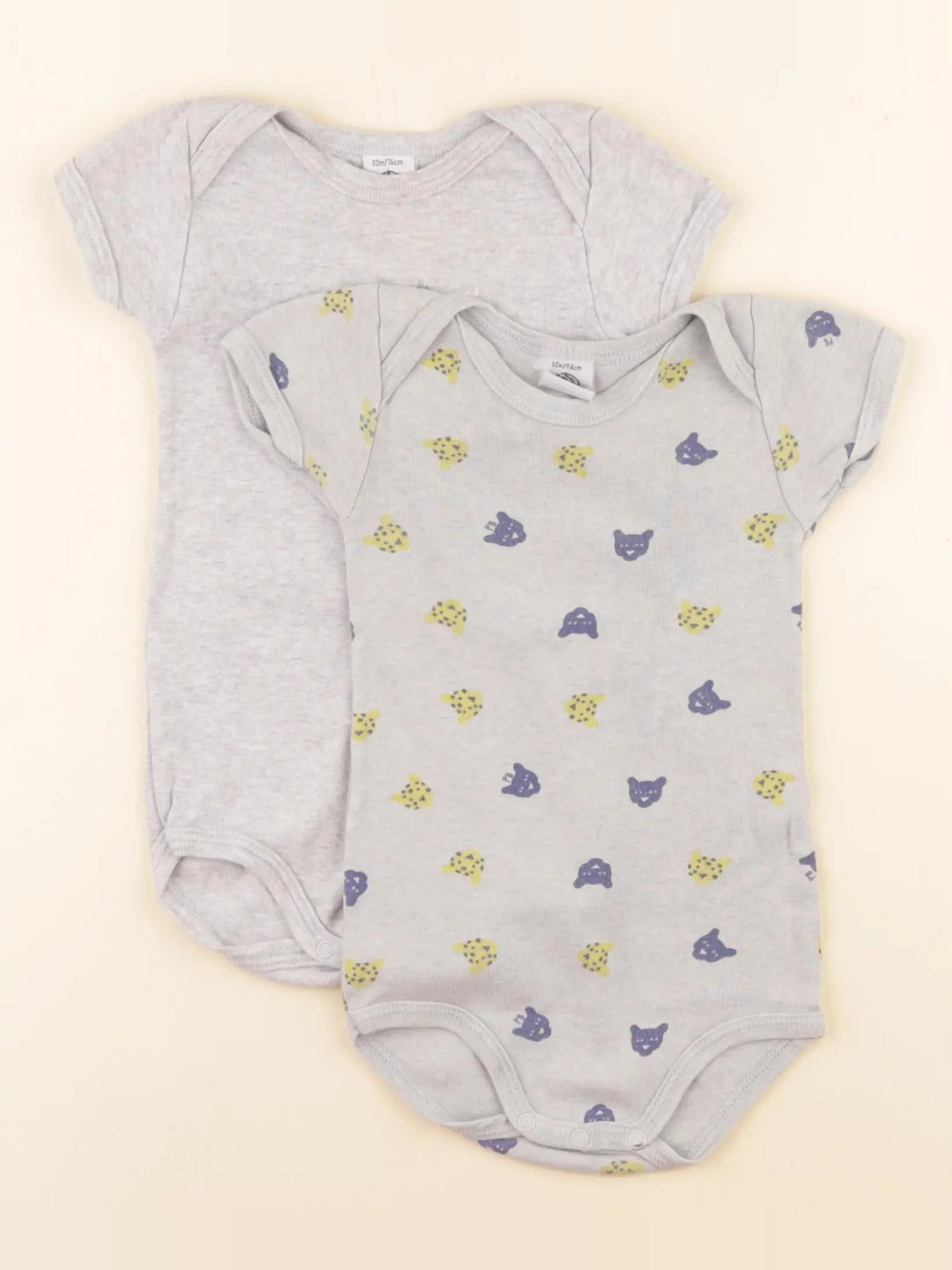 Petit Bateau - lot de 2 bodies en coton gris - 12 mois