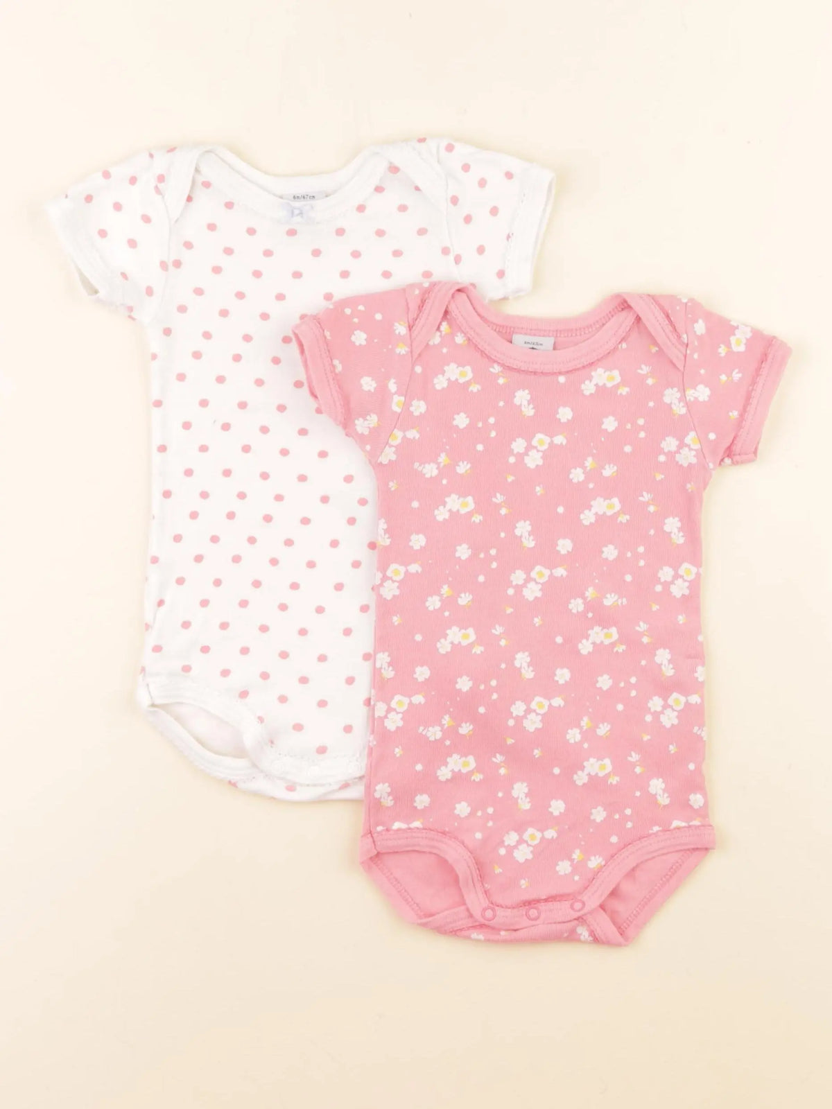 Petit Bateau - lot de 2 bodies en coton blanc, rose - 6 mois