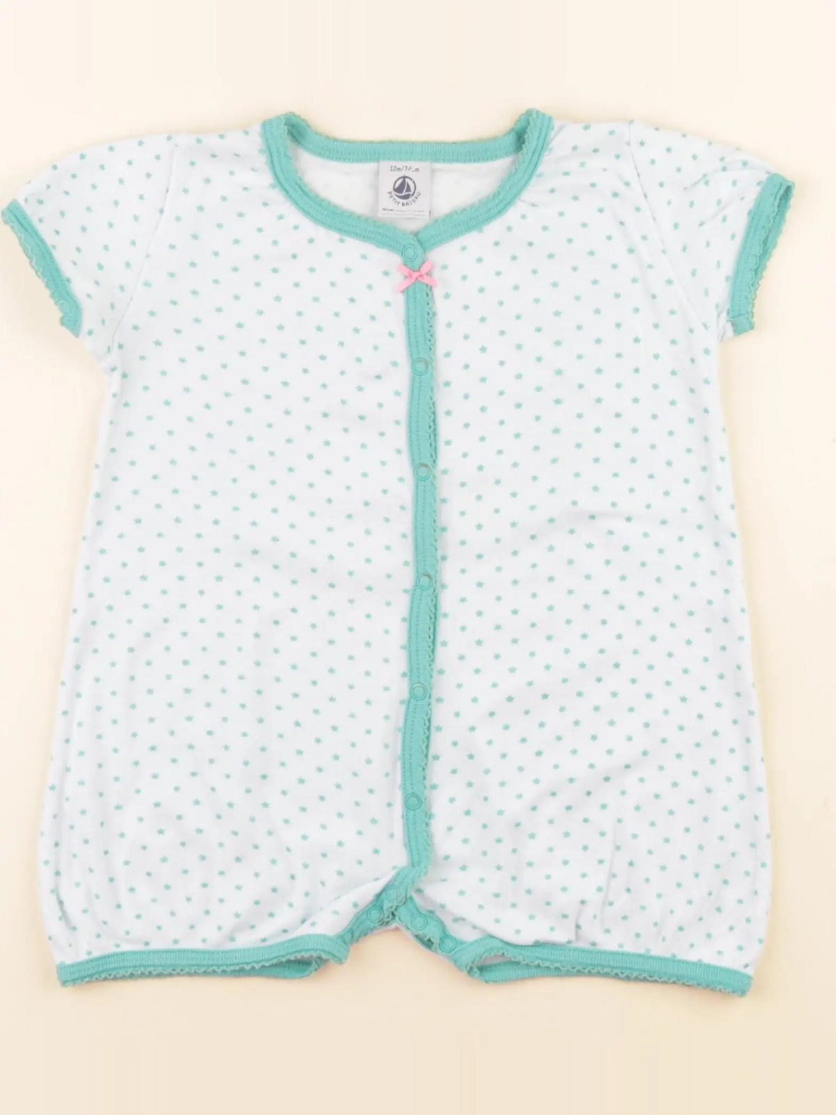 Petit Bateau - pyjama coton vert, blanc - 12 mois