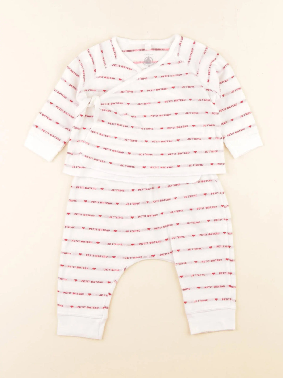 Petit Bateau - ensemble blanc, rouge - 6 mois
