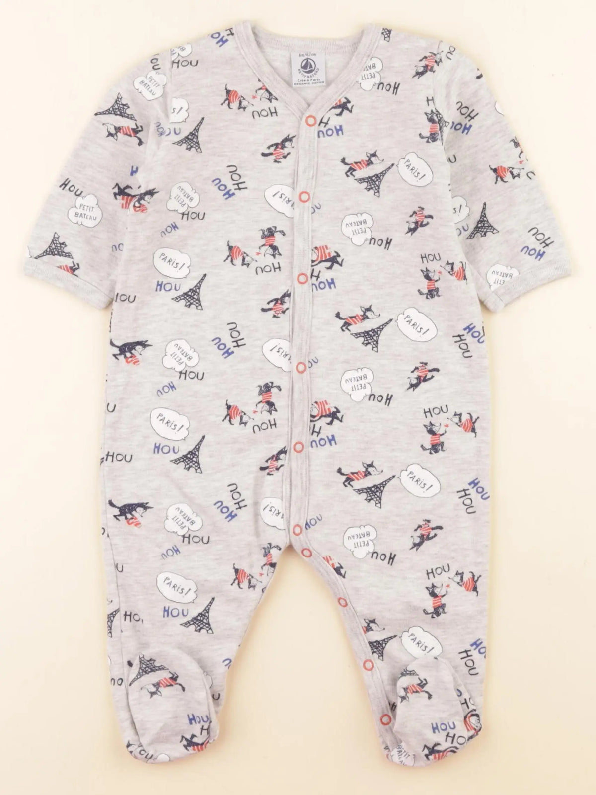 Petit Bateau - pyjama coton gris - 6 mois