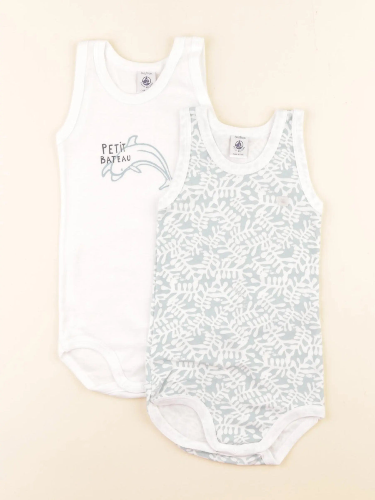 Petit Bateau - lot de 2 bodies en coton blanc, bleu - 2 ans