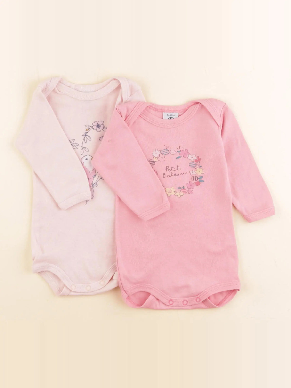 Petit Bateau - lot de 2 bodies en coton rose - 3 mois
