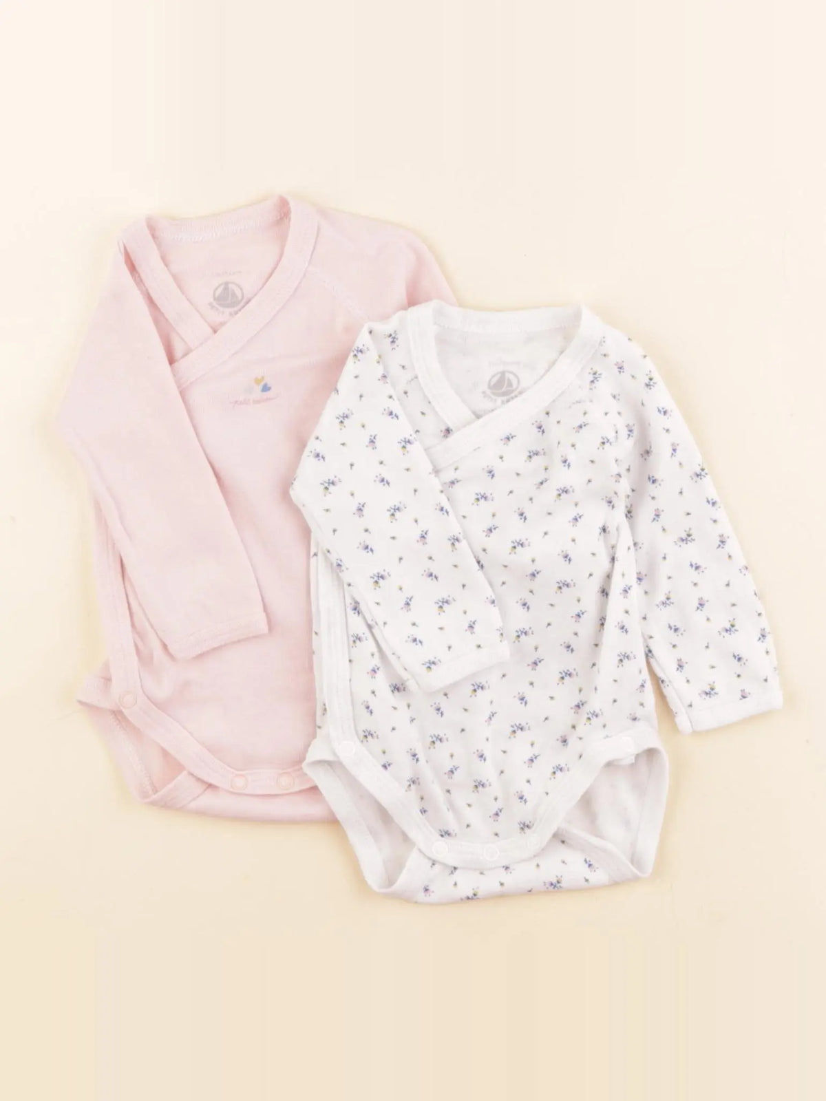 Petit Bateau - lot de 2 bodies en coton blanc, rose - 1 mois