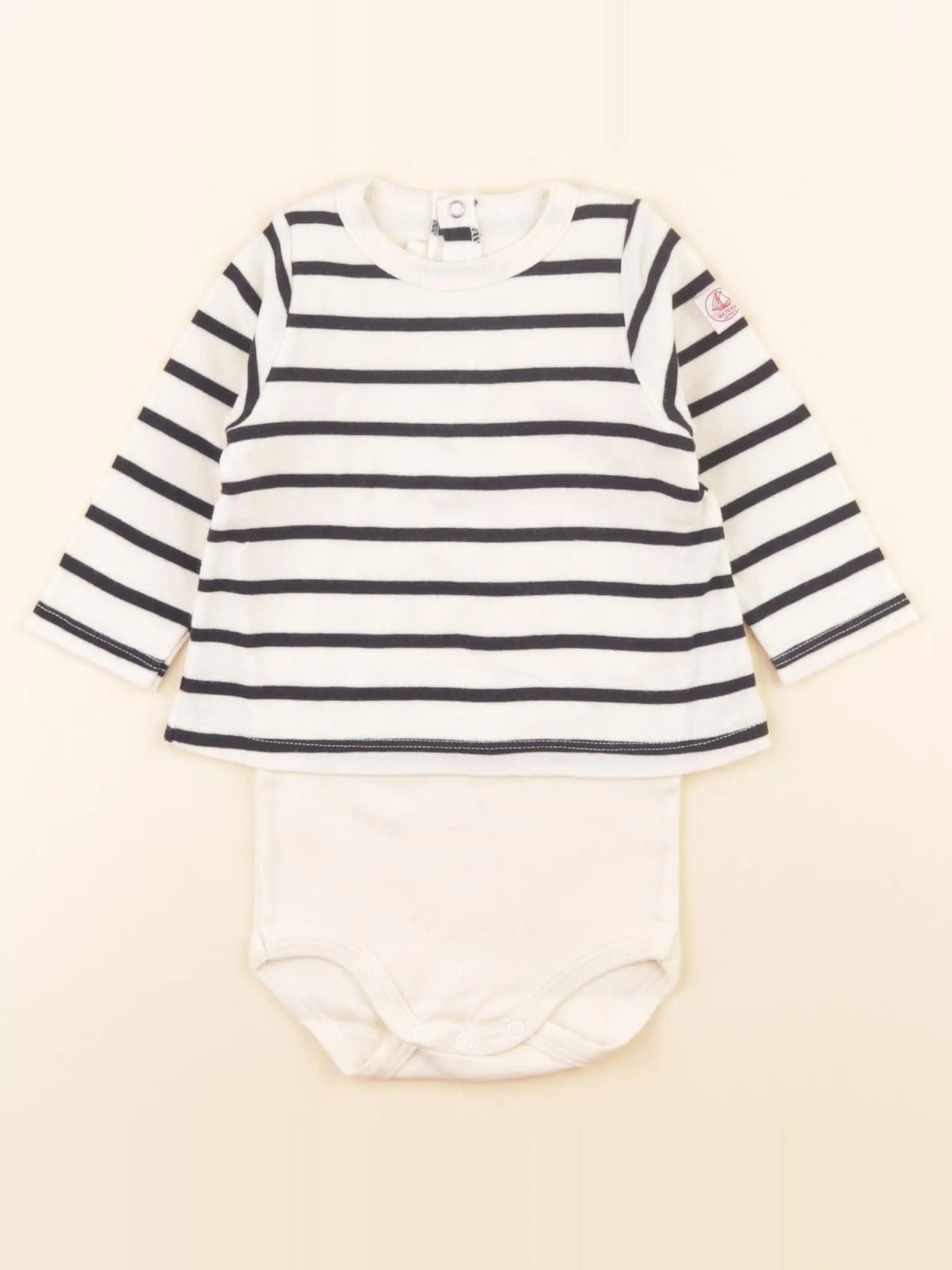 Petit Bateau - body tee-shirt blanc, bleu - 6 mois
