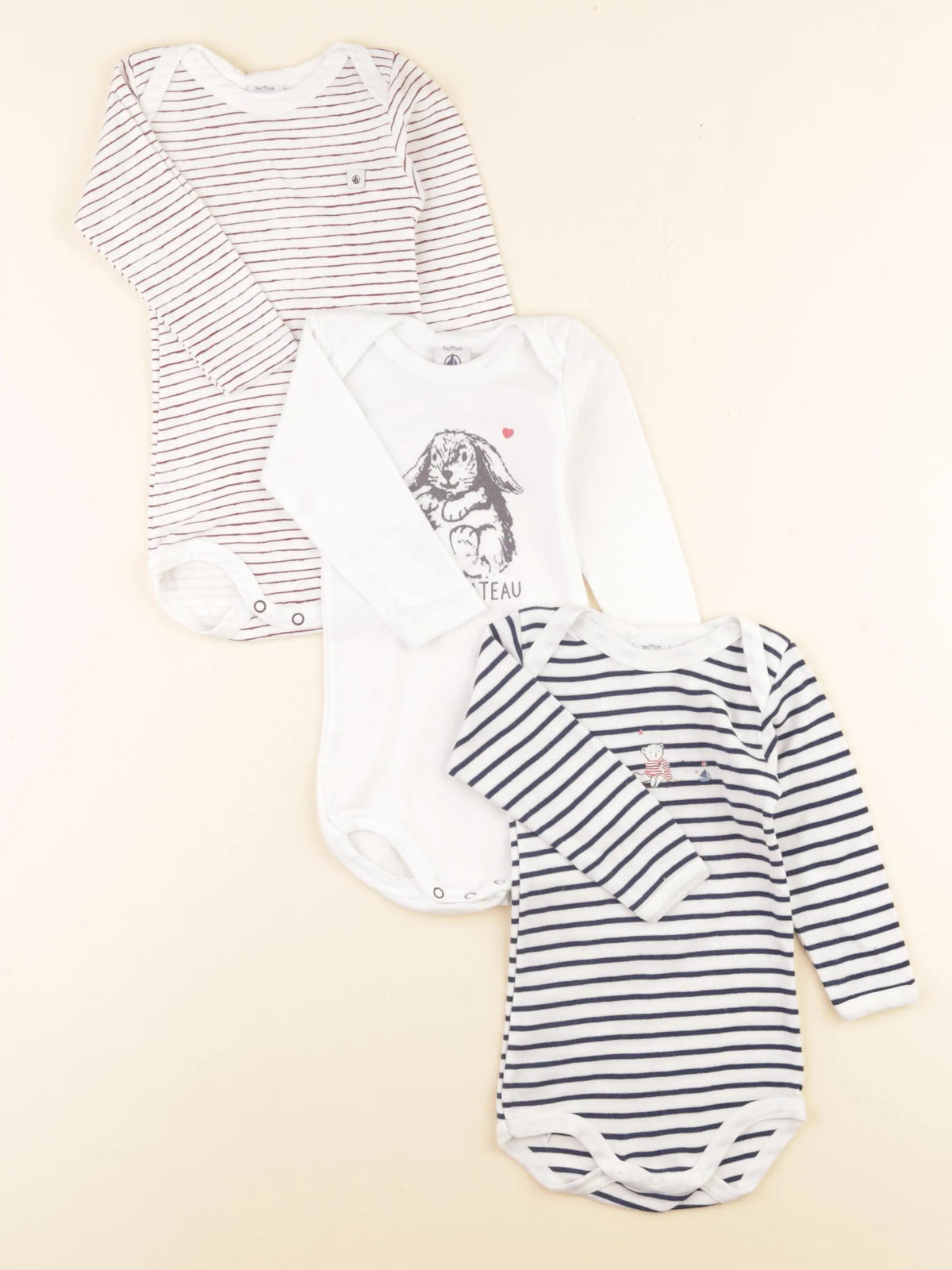 Petit Bateau - lot de 3 bodies en coton multicolore - 9 mois