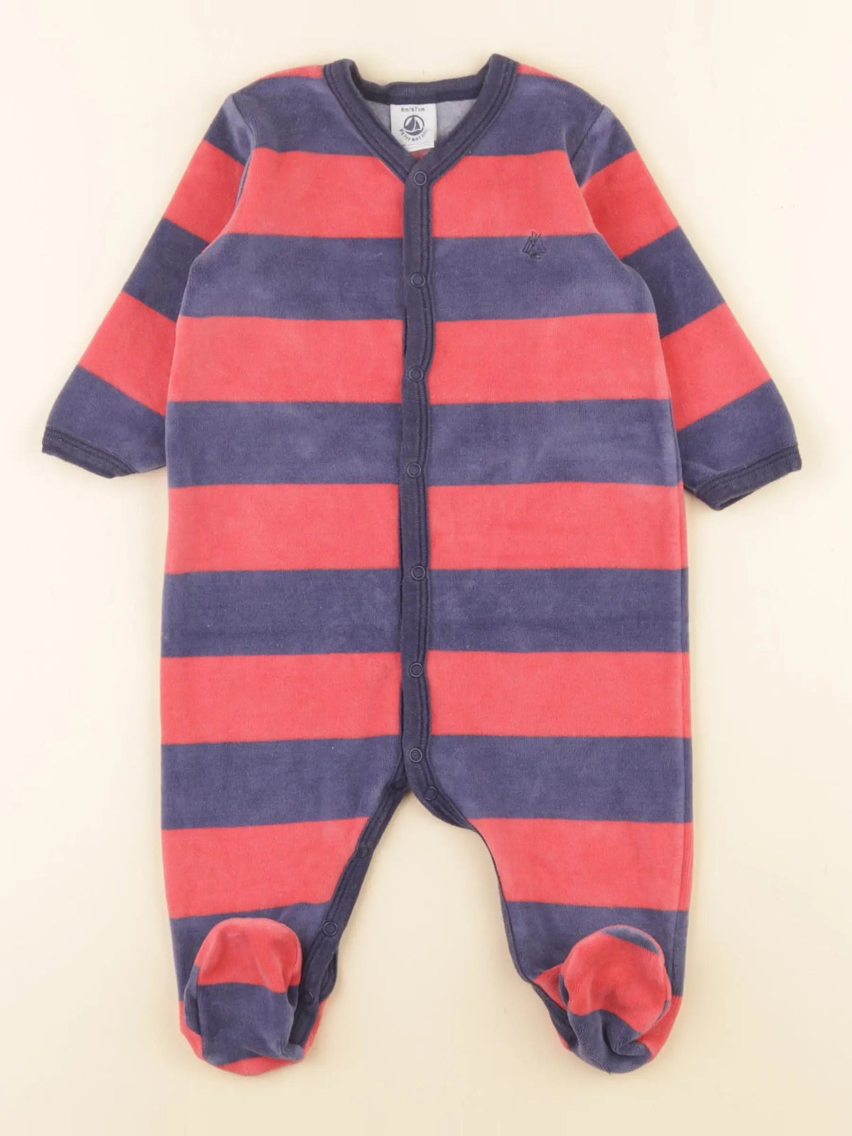 Petit Bateau - pyjama velours bleu, rouge - 6 mois