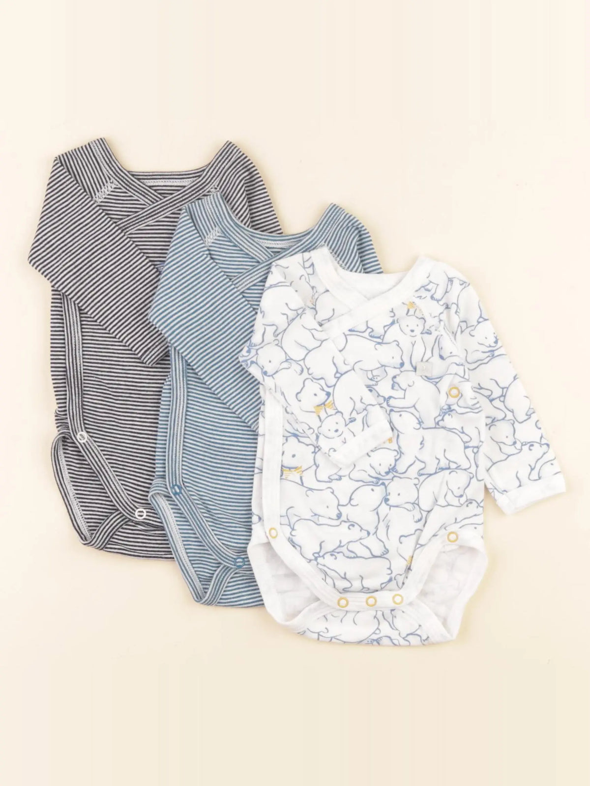 Petit Bateau - lot de 3 bodies en coton multicolore - 1 mois