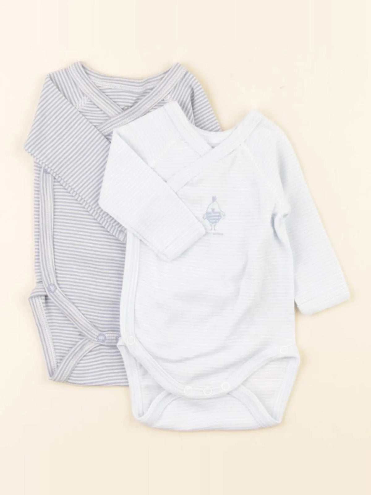 Petit Bateau - lot de 2 bodies en coton bleu, blanc - 0 mois