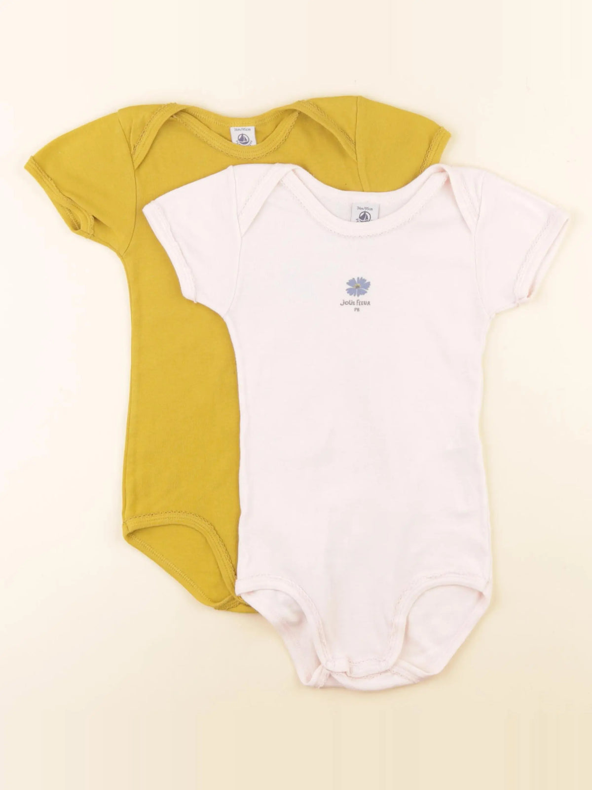 Petit Bateau - lot de 2 bodies en coton jaune, rose - 36 mois