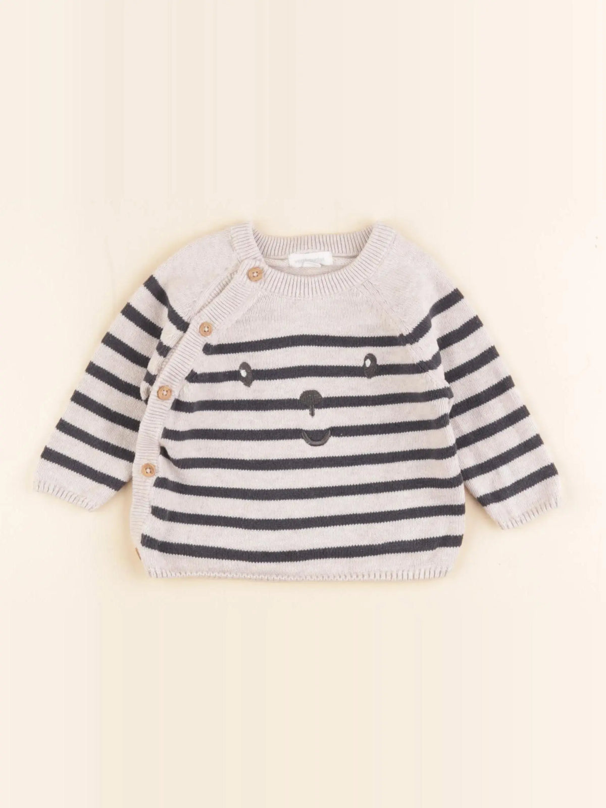Vertbaudet - pull beige, bleu - 3 mois