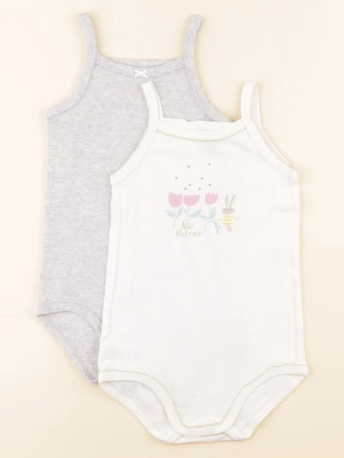 Petit Bateau - lot de 2 bodies en coton gris, blanc - 36 mois