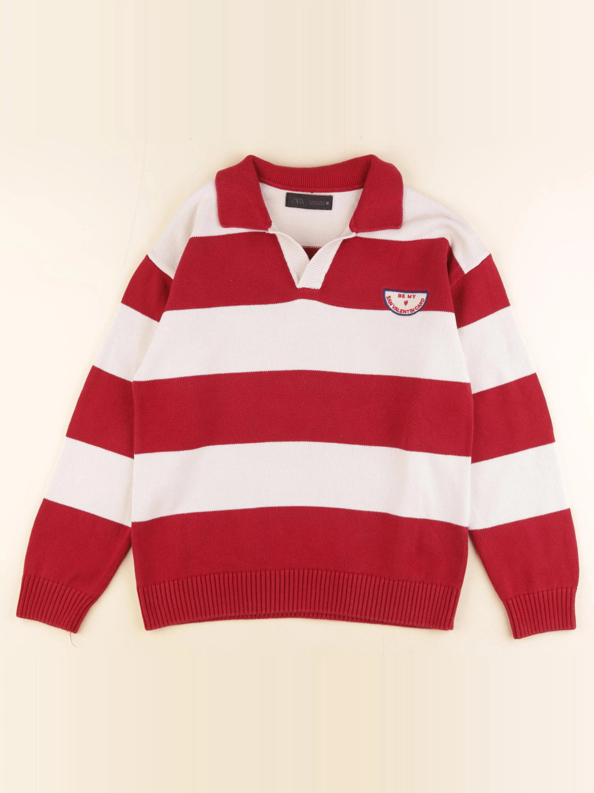Zara - pull beige, rouge - 11/12 ans