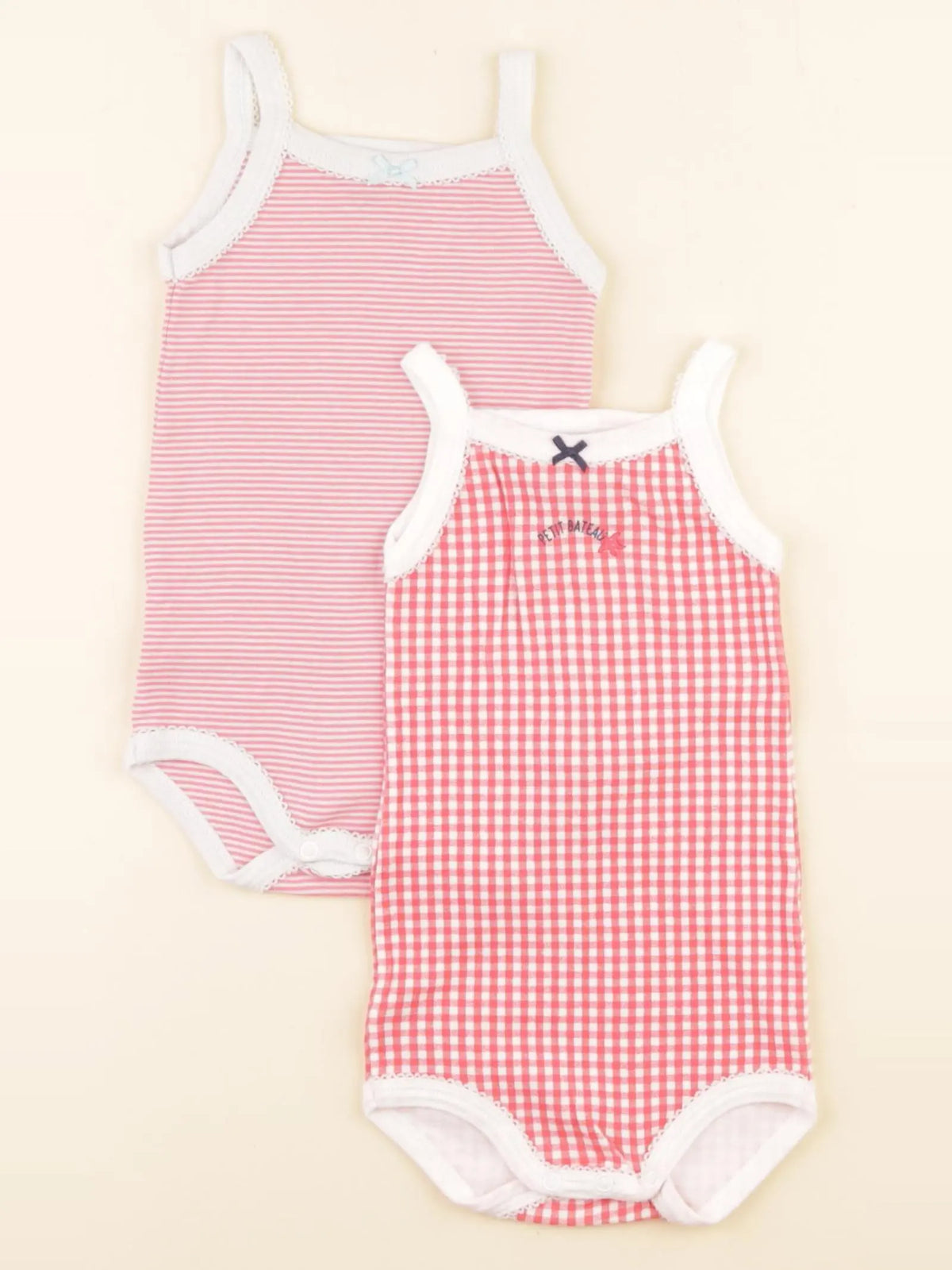 Petit Bateau - lot de 2 bodies en coton rouge, rose - 6 mois