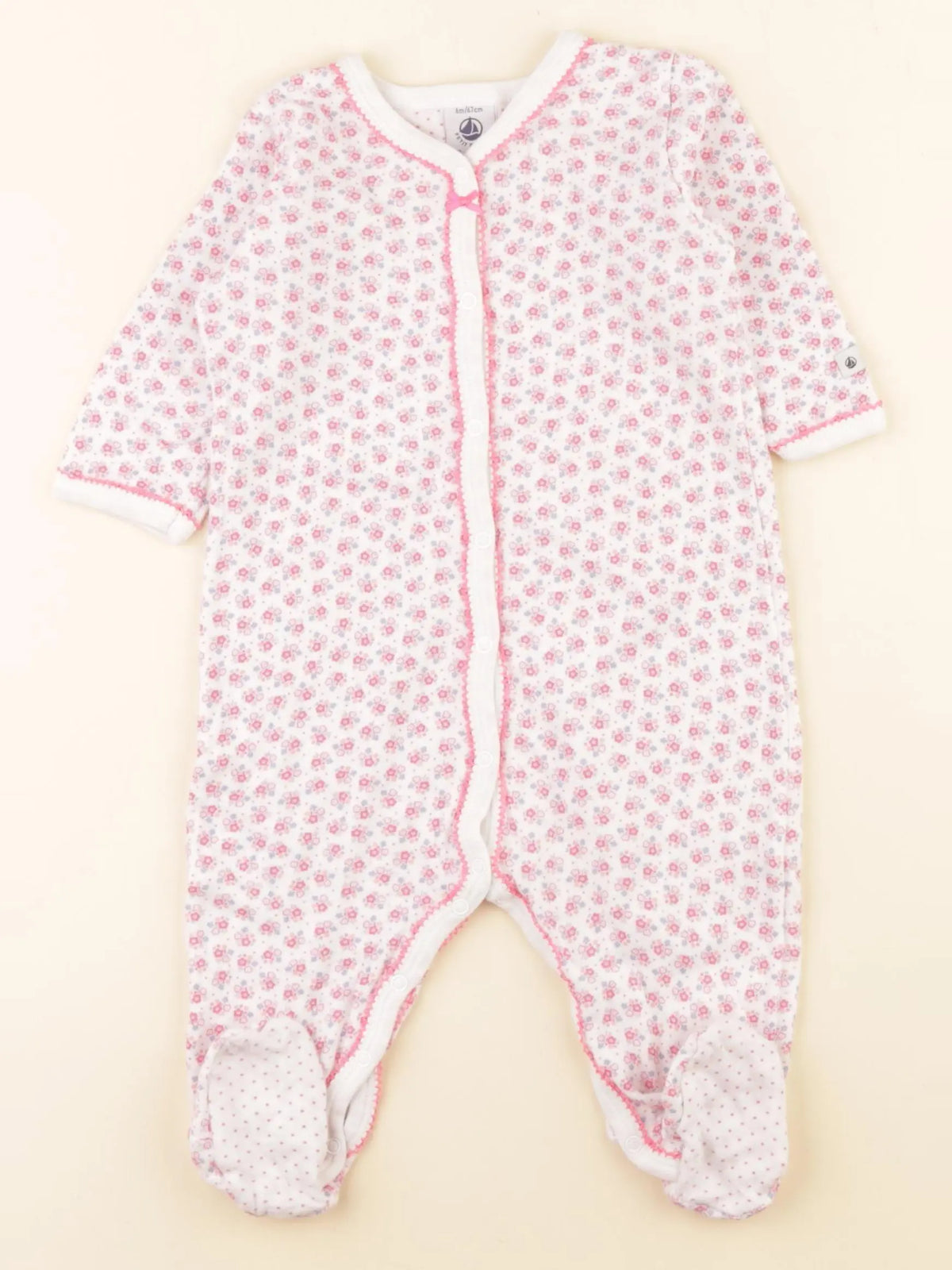 Petit Bateau - pyjama coton rose, blanc - 6 mois