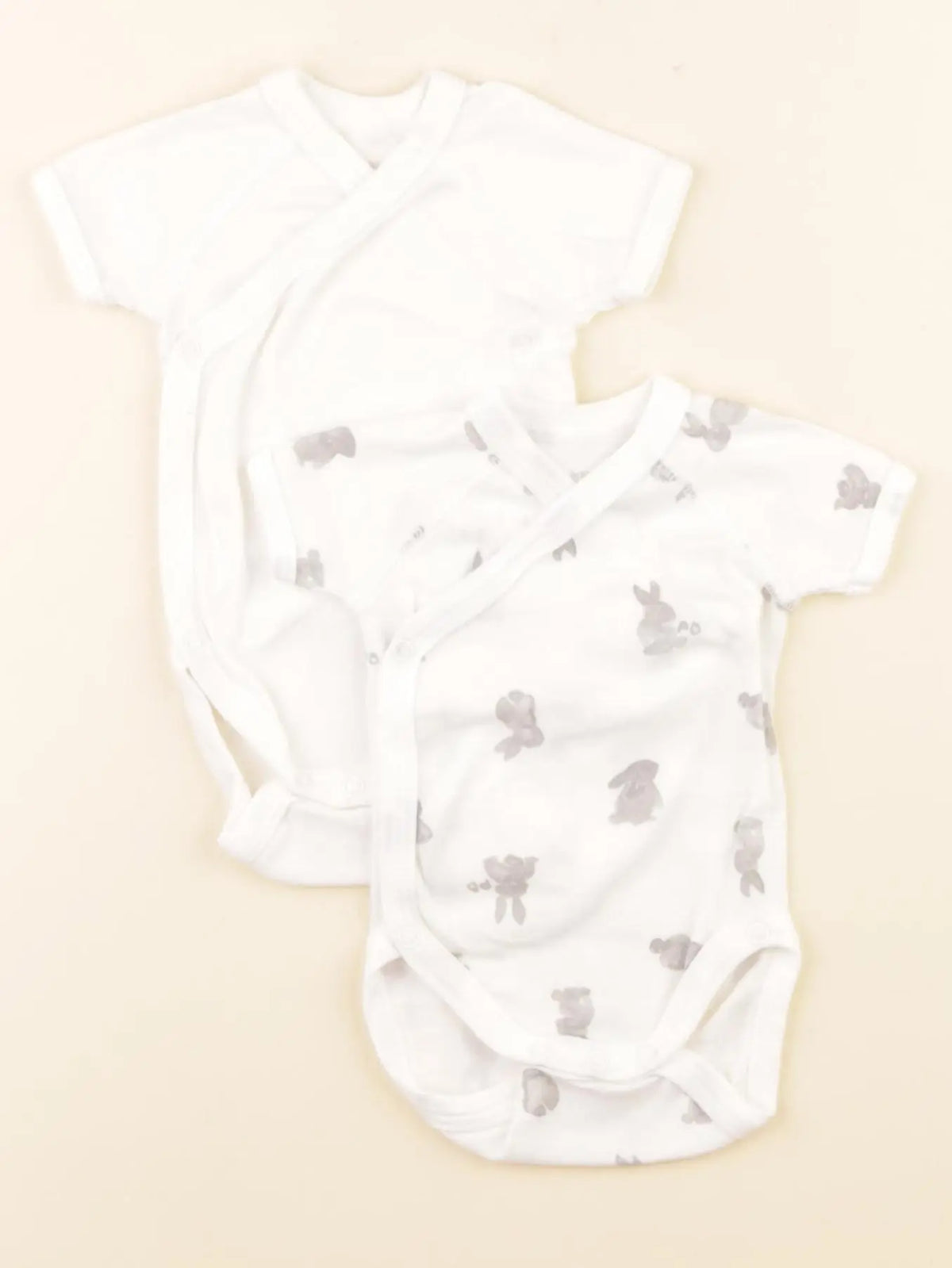 Petit Bateau - lot de 2 bodies en coton blanc, gris - 0 mois