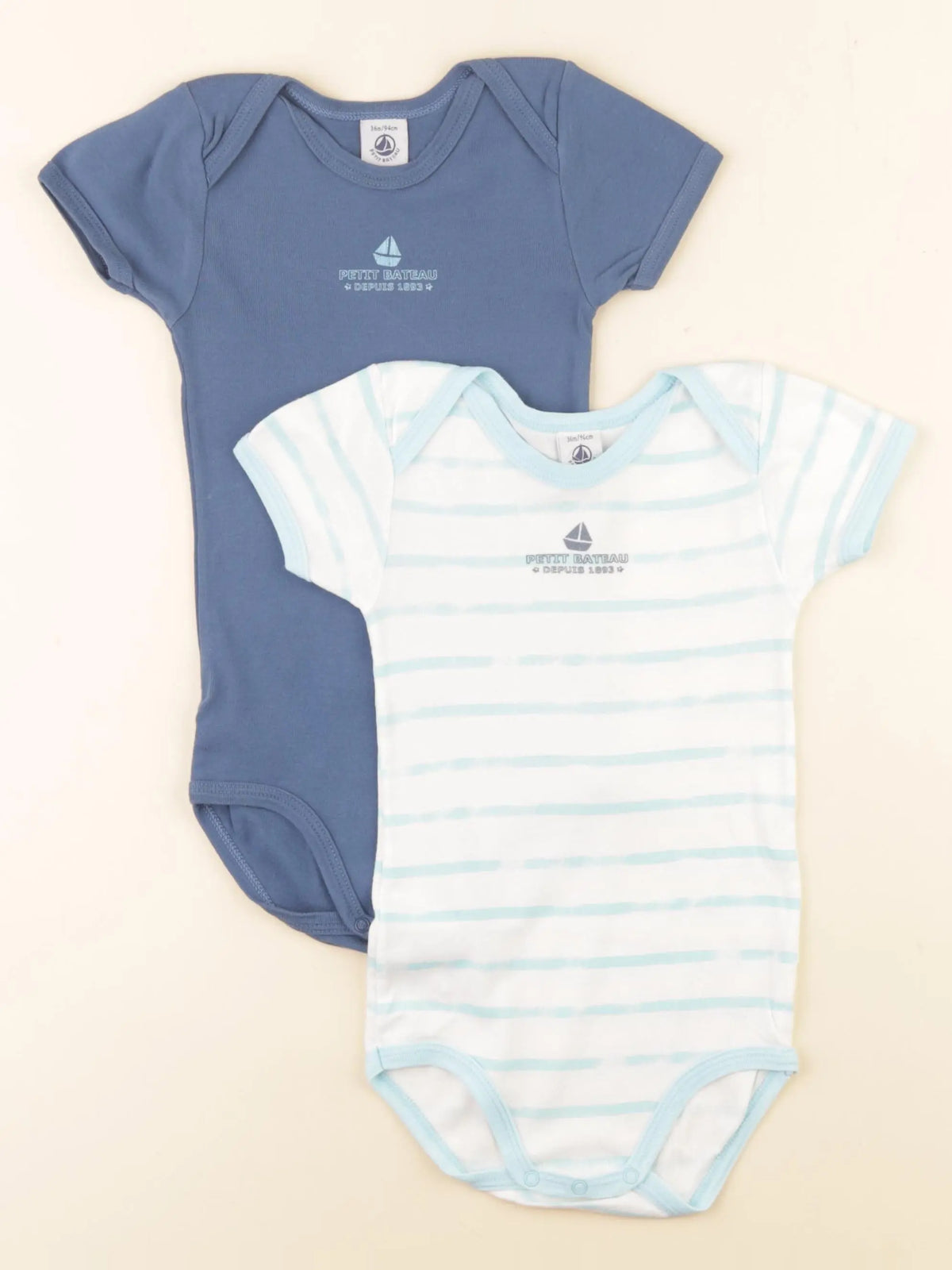 Petit Bateau - lot de 2 bodies en coton blanc, bleu - 36 mois