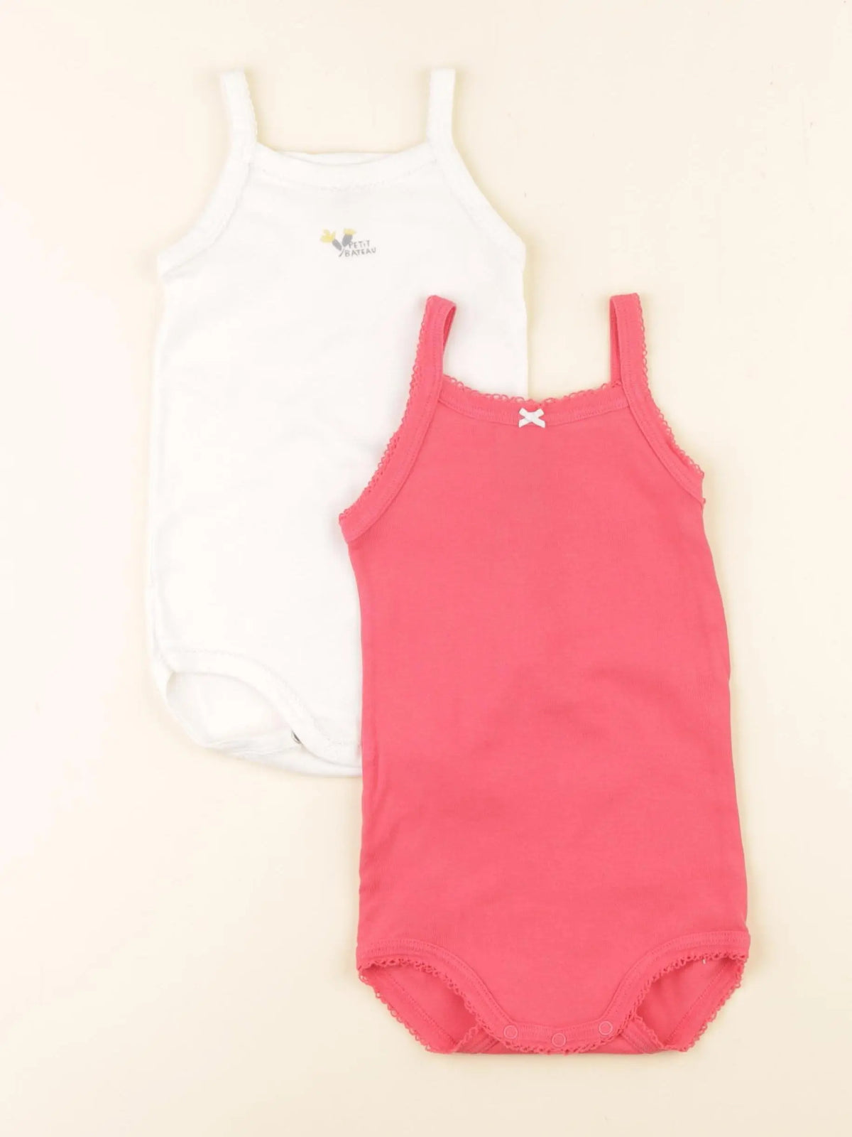 Petit Bateau - lot de 2 bodies en coton rose, blanc - 12 mois
